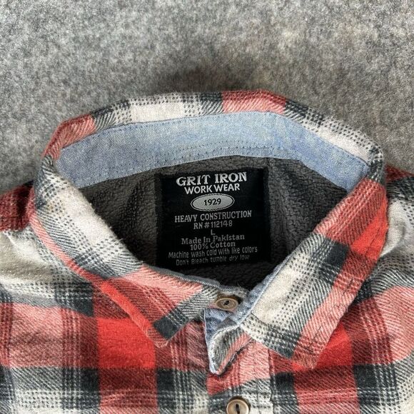 Grit Iron Workwear Fleece Lined Flannel Shirt Mens Large Button Up Jacket Plaid - Picture 3 of 9